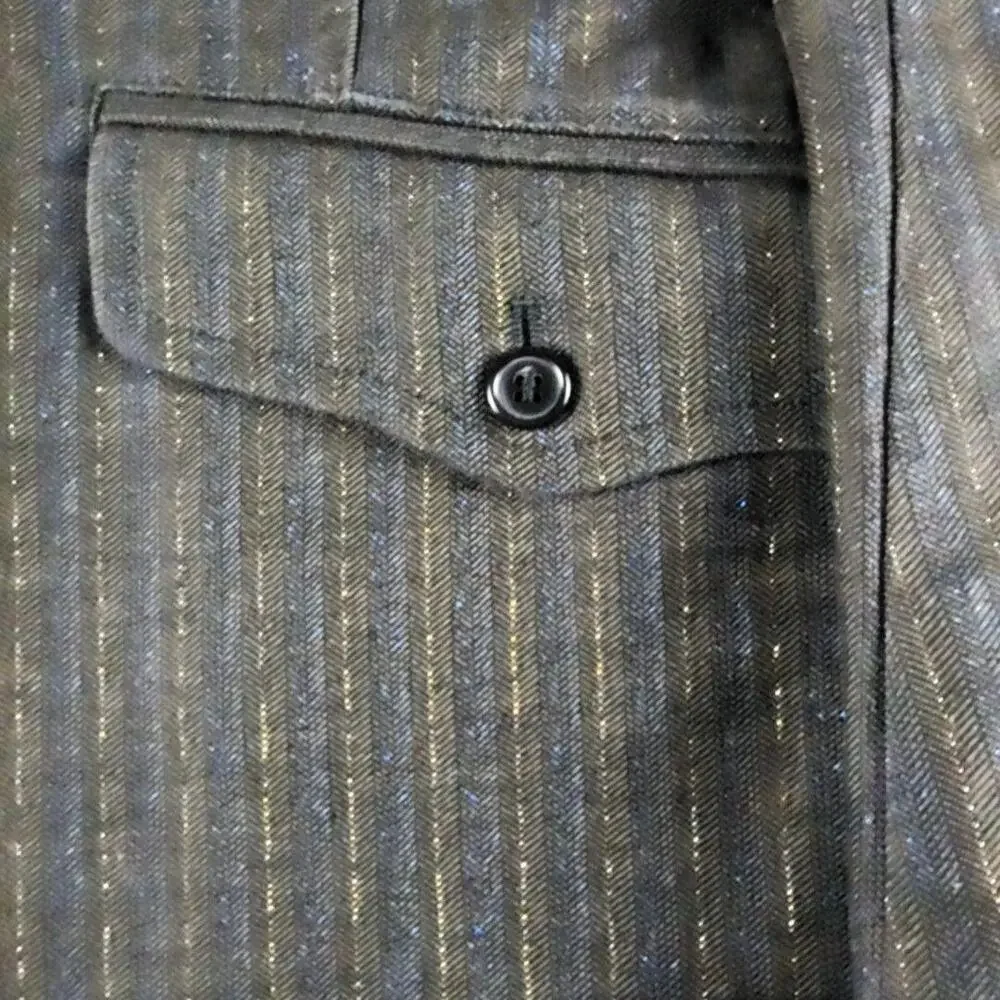 Diesel Blazer Mens L Gray Blue Gold Cotton Metal Sport Coat Jacket Italy HTF